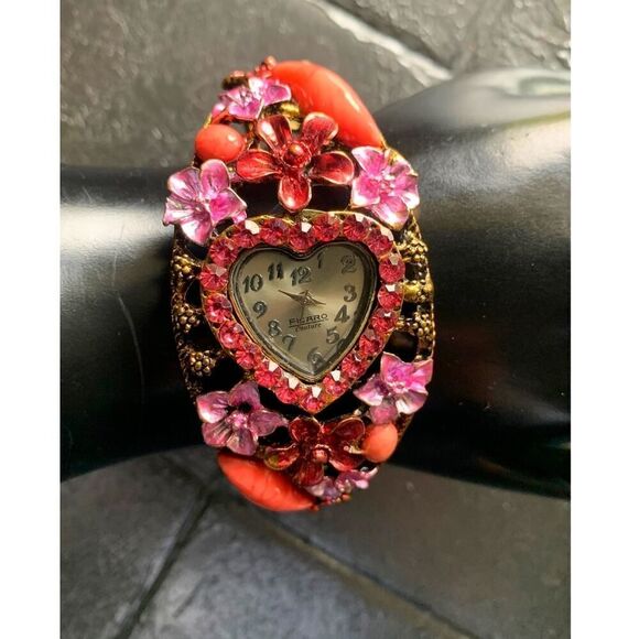 Figaro Couture Heart Cuff watch, set in Pink decor, Signed - Picture 2 of 5